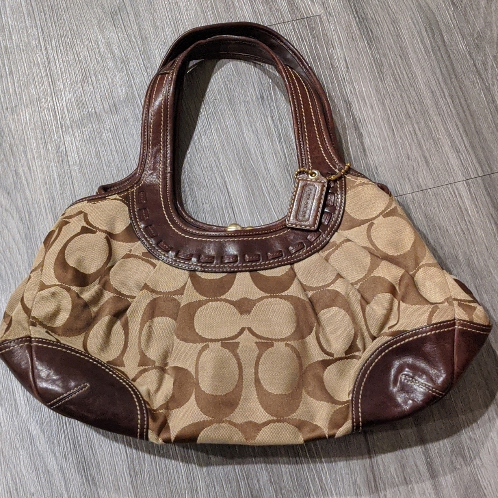 Authentic Coach Brown Signature Pleated Handbag